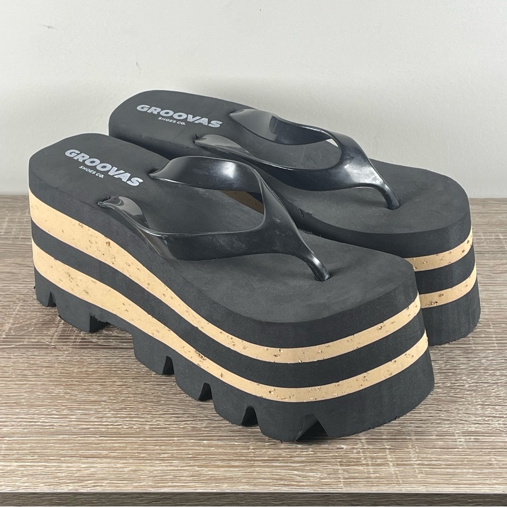 Y2K Groovas Platform Flip Flops Wedge Thong Sandals - Size 8